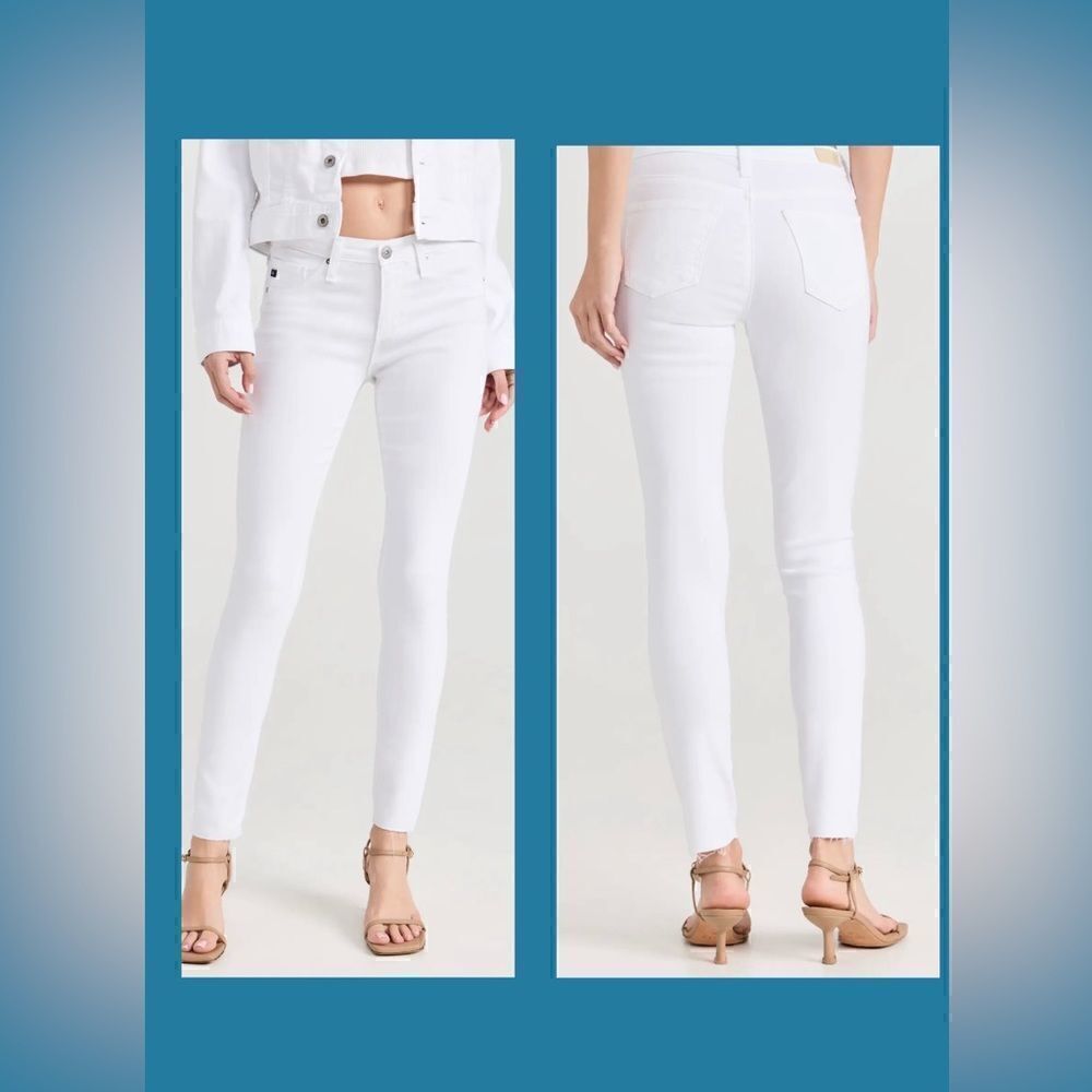AG Adriano Goldschmied White Mid Rise Frayed Ankle Legging Jean